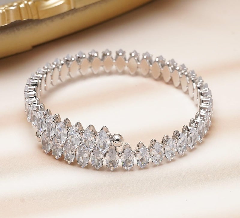 Wovanoo Rhinestone Cuff Bracelet Cubic Zirconia Tennis Bracelets Open Adjustable Elastic Bangle for Women - Image 5